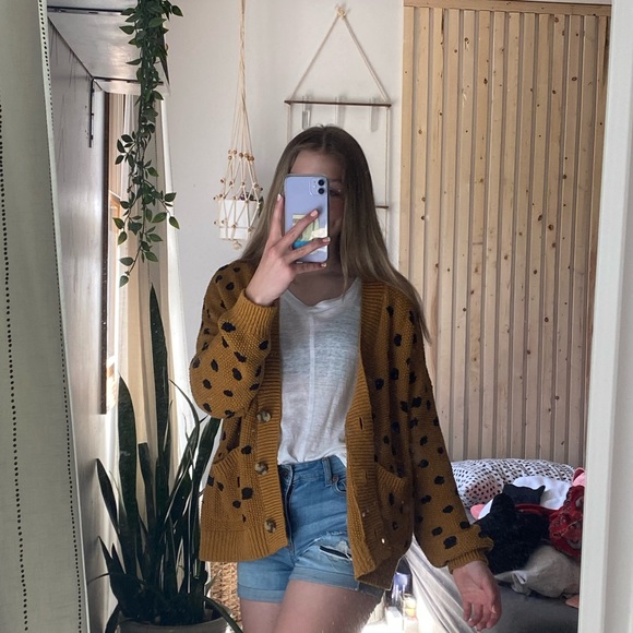 Madewell Mustard Yellow Cardigan w/Black dots NWOT - Picture 11 of 12